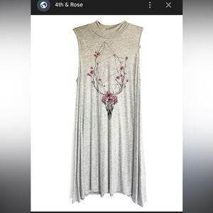 4th & Rose gray flower skull mock neck sleeveless tunic top shirt M 94